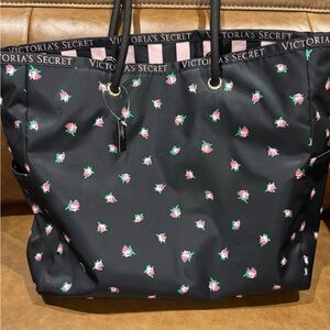 Victoria's Secret Black and Pink Tote Bag with Durable Design